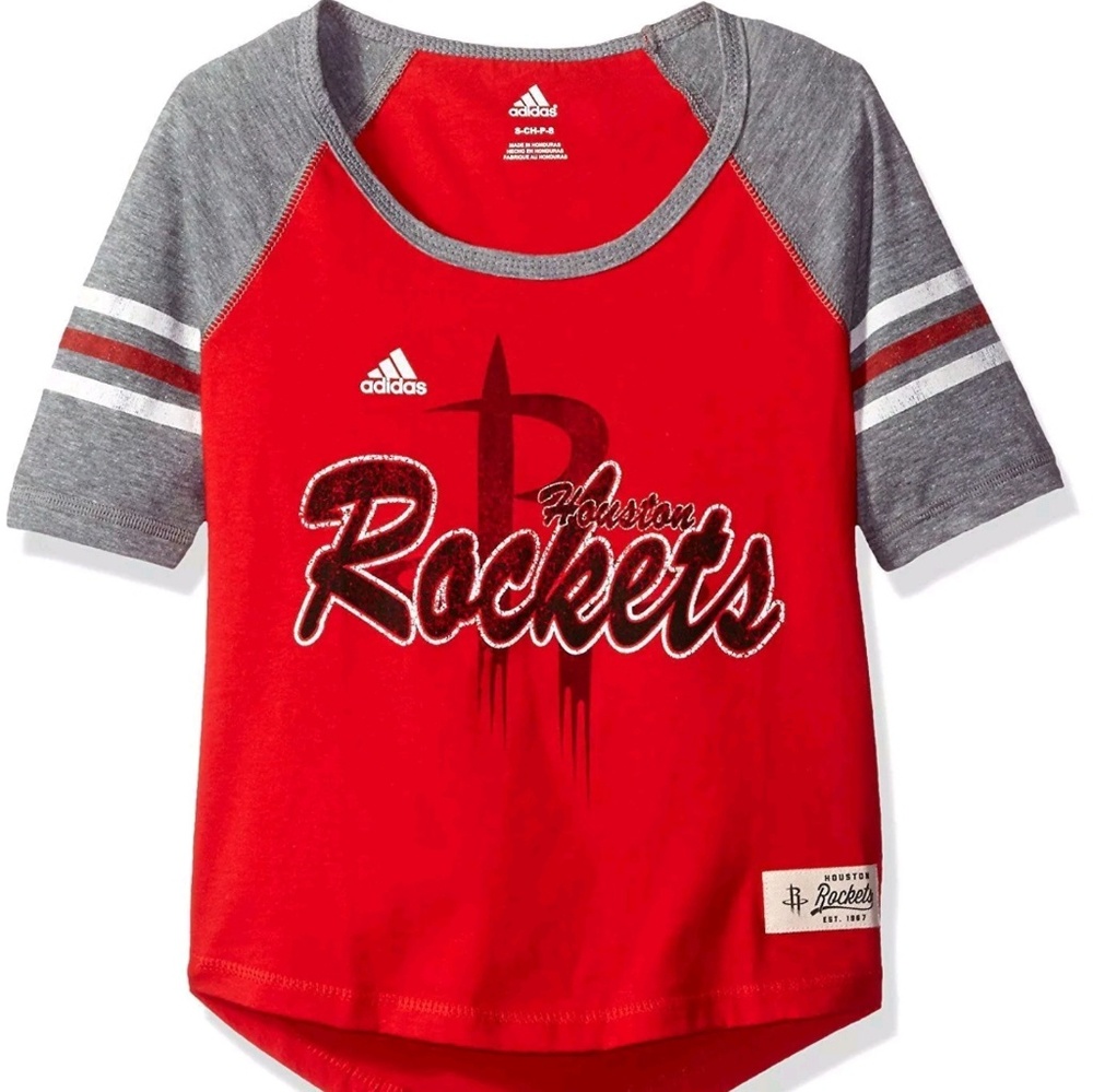 NBA Girls 7-16 Houston Rockets Hi Low Raglan Tee